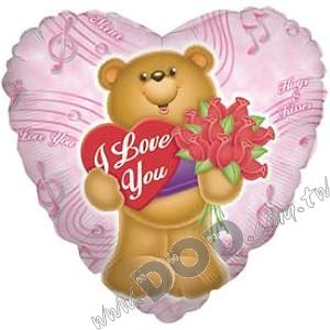 BEAR WITH HEART & ROSES 18" (#17537)