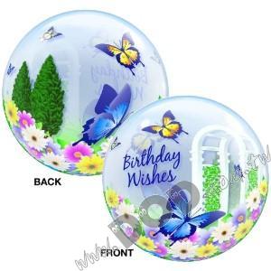 Birthday Wishes Garden Butterflies Bubble 22" (#68648)